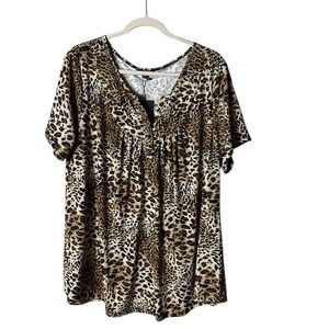 Womens Cheetah Blouse Top Size 3X Leopard Animal Print Jungle Brown Black New